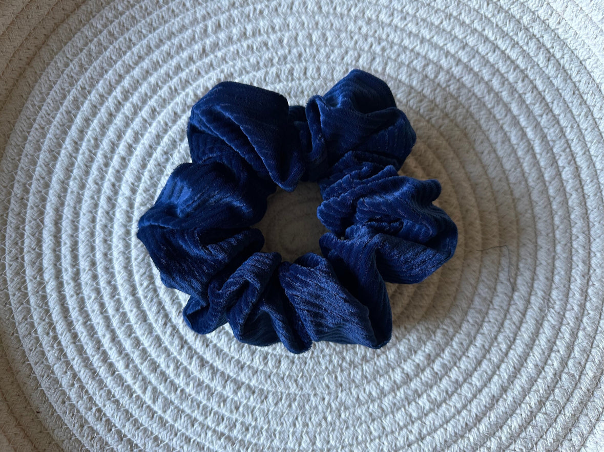 Navy Blue Ribbed Velvet Scrunchie