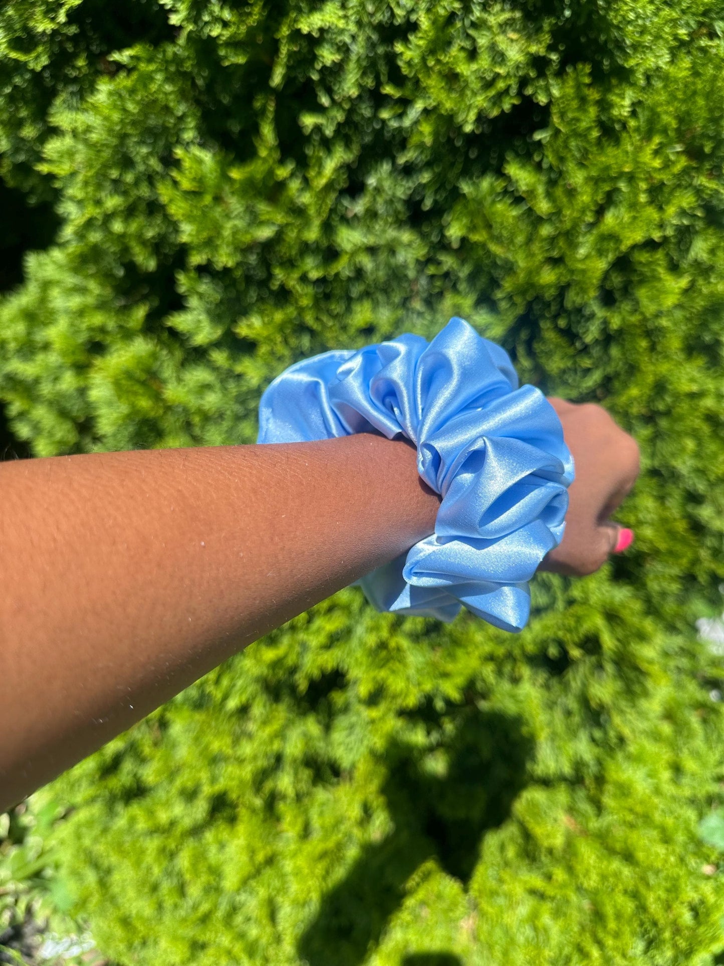 Large Sky Blue Satin Scrunchie