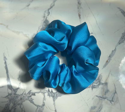 Blue Satin Scrunchie