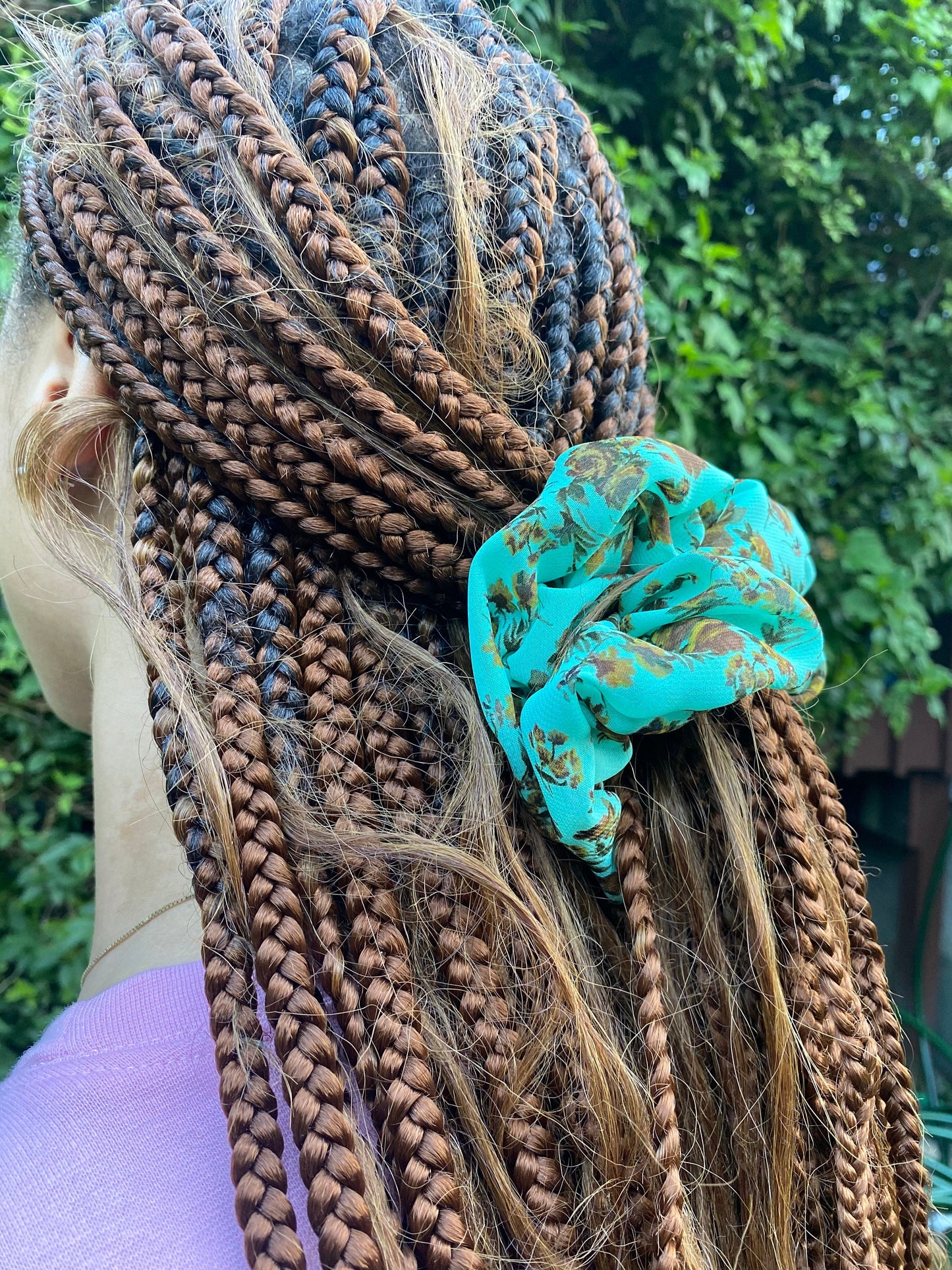 Green Floral Chiffon Scrunchie