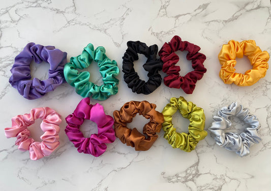 Slim Satin Scrunchie Set/Soft Accessories//VSCO/Mini Scrunchie/Thin Thick/Stocking Stuffer/Hair Ties/Hair Accessories/Black Owned/Free Gift