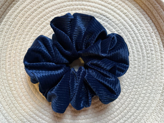 Navy Blue Ribbed Velvet Scrunchie