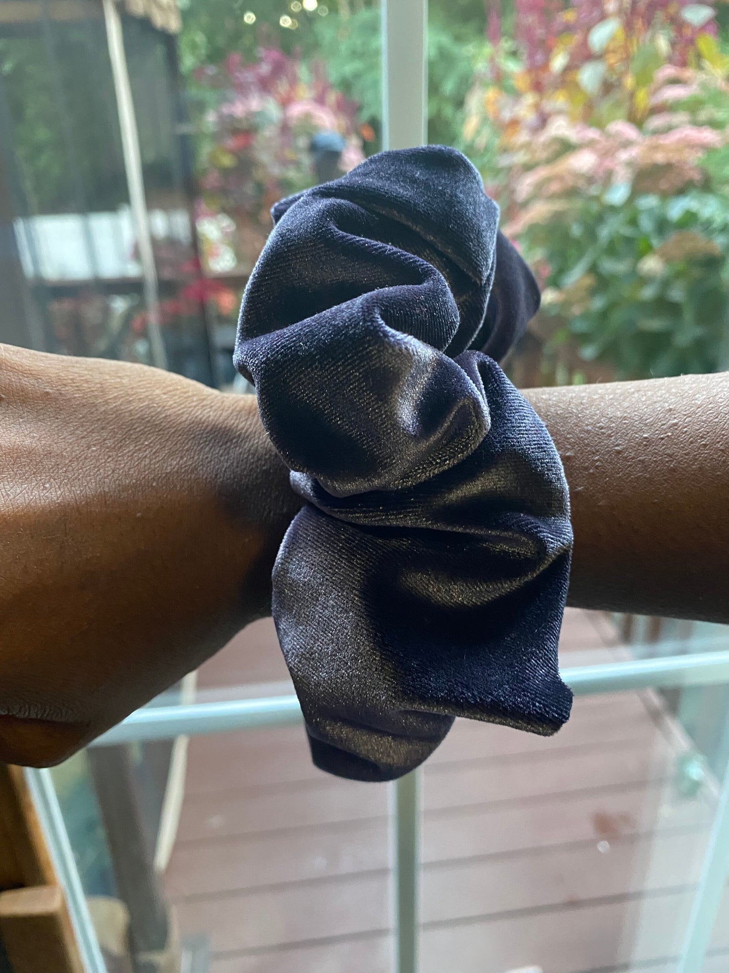 Black Grey Velvet Scrunchie