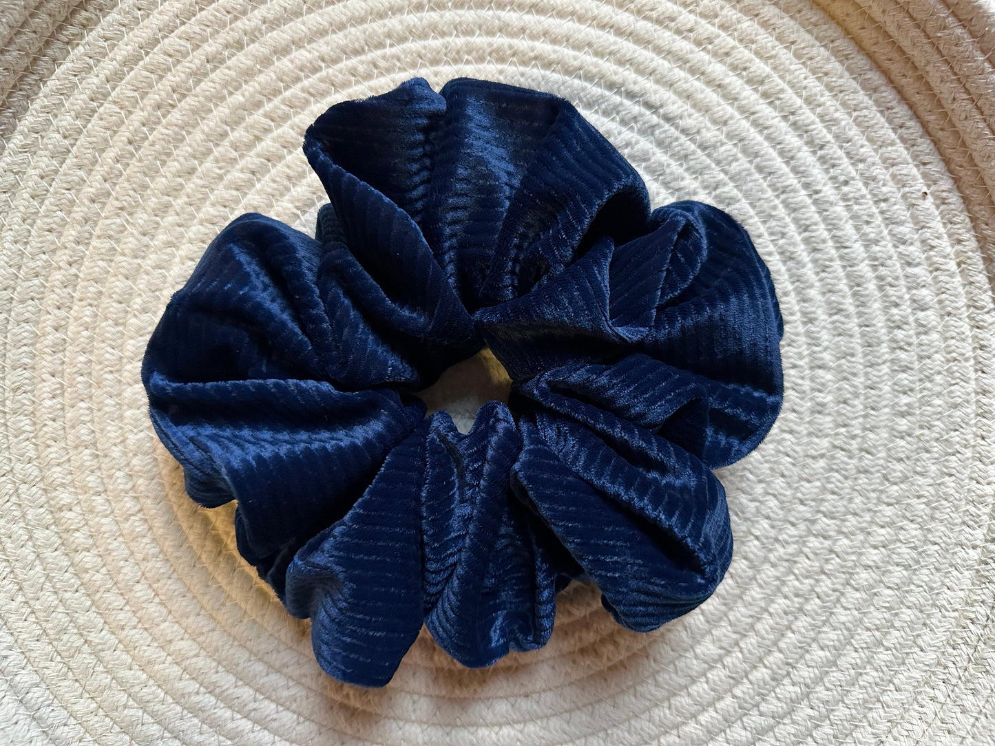 Isabella Blue Ribbed Velvet Extra Large Scrunchie