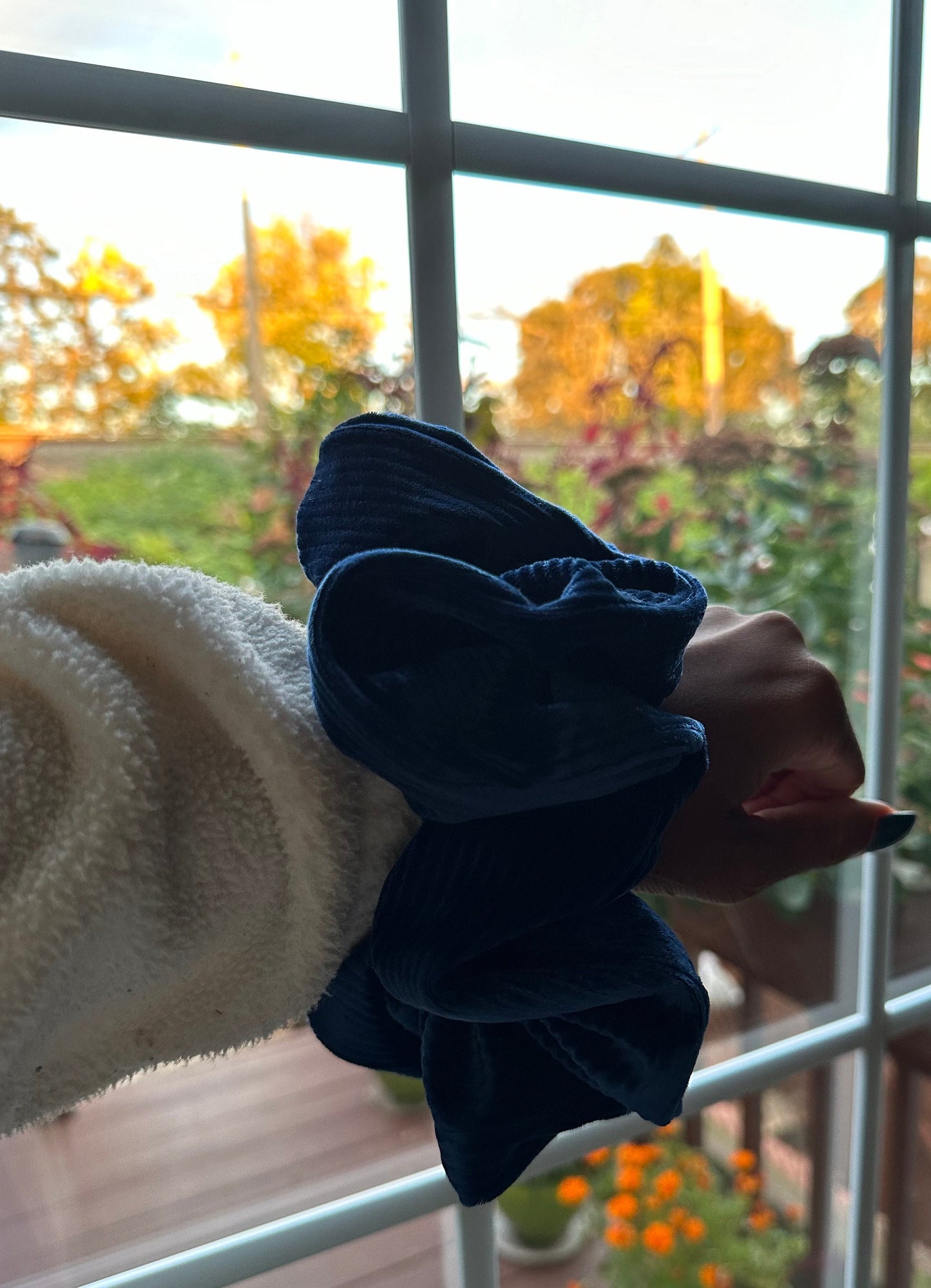 Isabella Blue Ribbed Velvet Extra Large Scrunchie